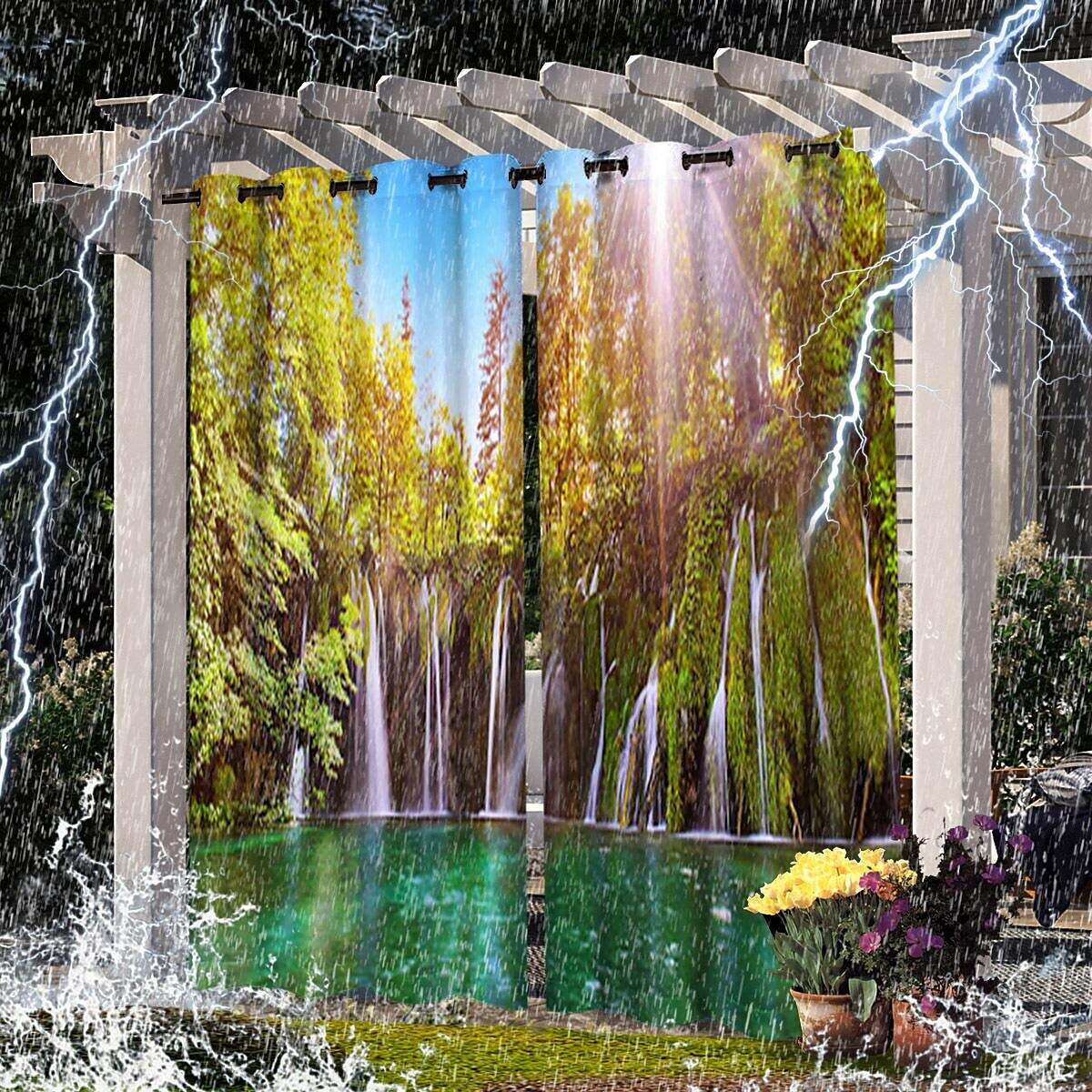 2 Panels Outdoor Curtain Privacy Waterproof