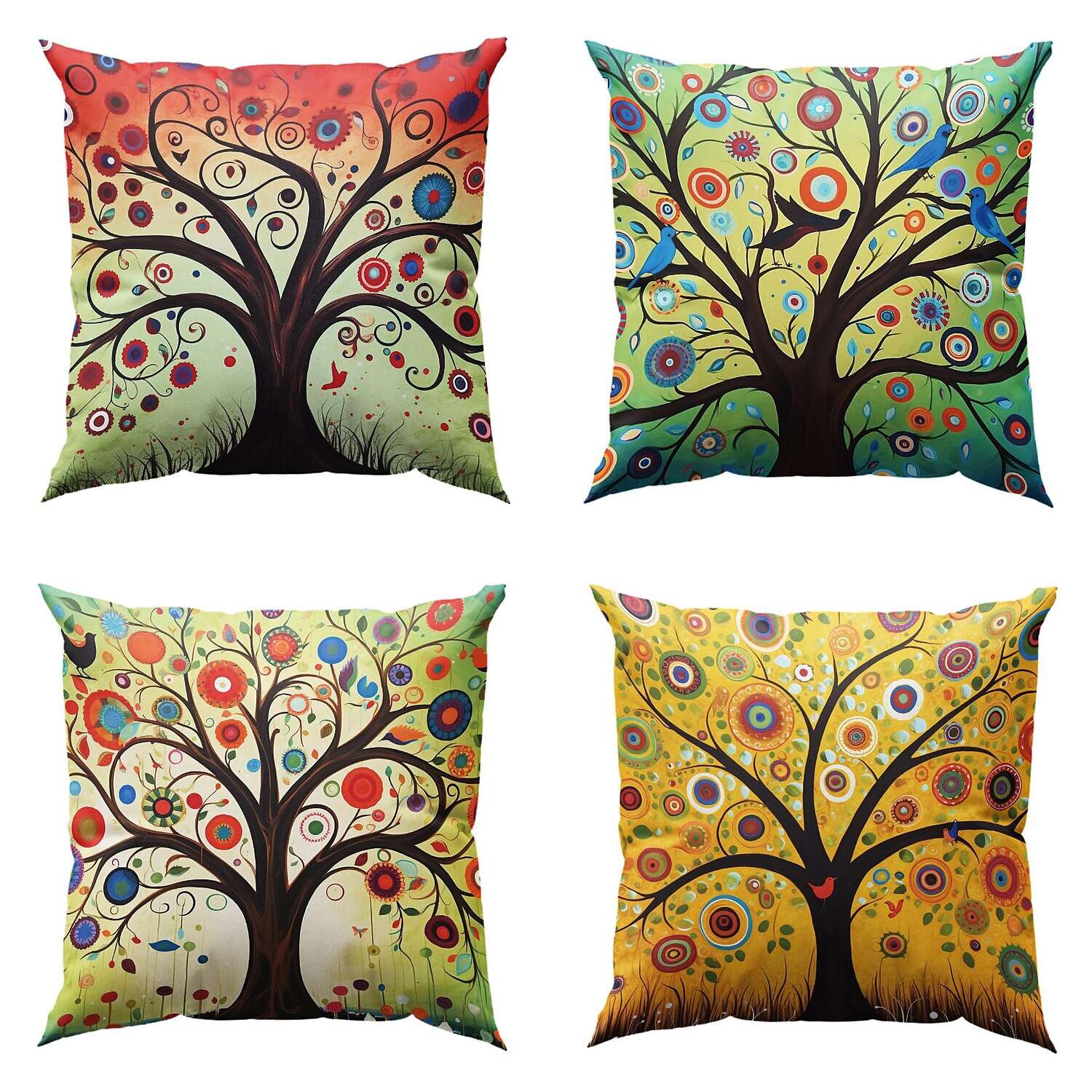 Double Side Pillow Cover 4PC Tree of Life Soft Decorative Square Cushion Case Pillowcase for Bedroom Livingroom Sofa Couch Chair