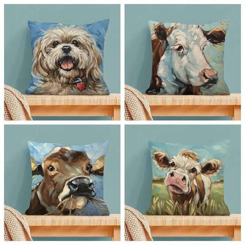 Animal Dog Cat Double Side Cushion Cover 4PC Soft Decorative Square Throw Pillow Cover Cushion Case Pillowcase for Bedroom Livingroom Superior Quality Machine Washable Indoor Cushion for Sofa Couch Bed Chair