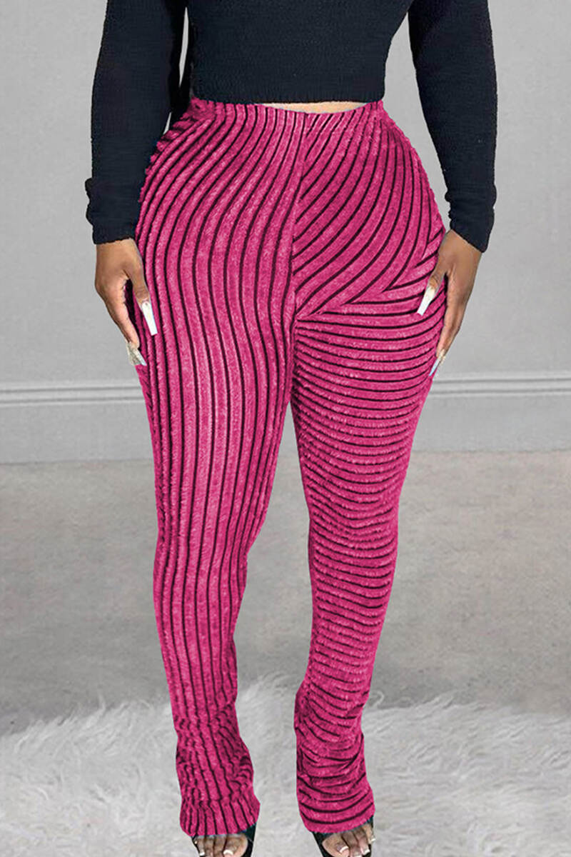 Blue Street Striped Patchwork Regular Mid Waist Patchwork Bottoms