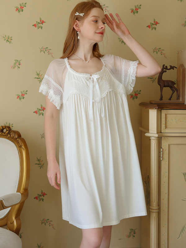 Lace Elegant Square Neck Short Sleeve Nightdress