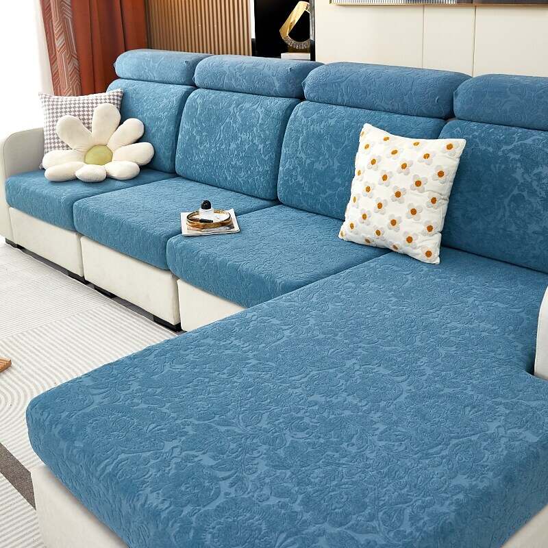 Stretch Sofa Seat Cushion Cover Slipcover Elastic Couch Sectional Armchair Loveseat 4 or 3 Seater L Shape Solid Soft Durable Washable