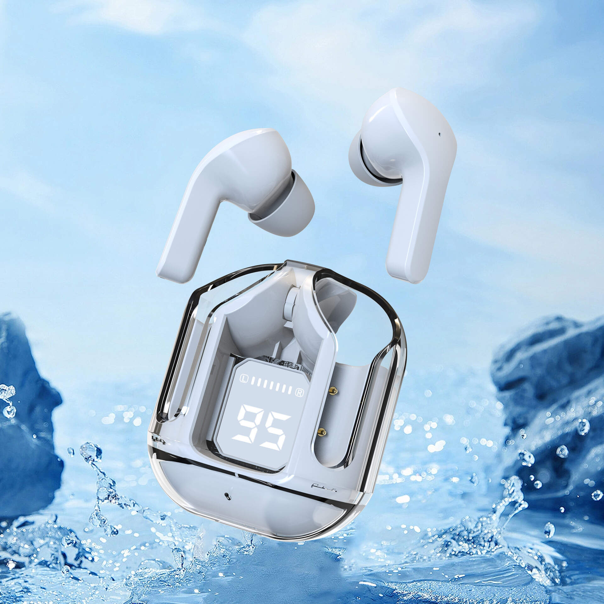 transparent case in ear bluetooth earphones