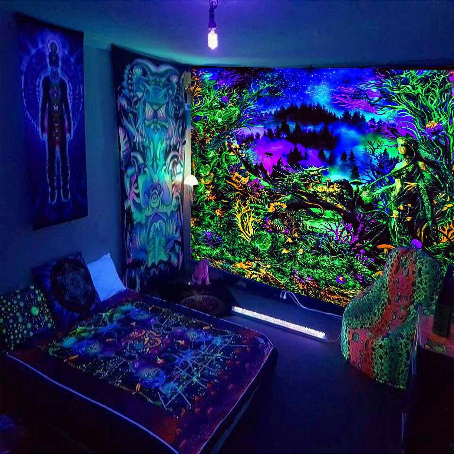 Cool Blacklight UV Reactive Wall Tapestry