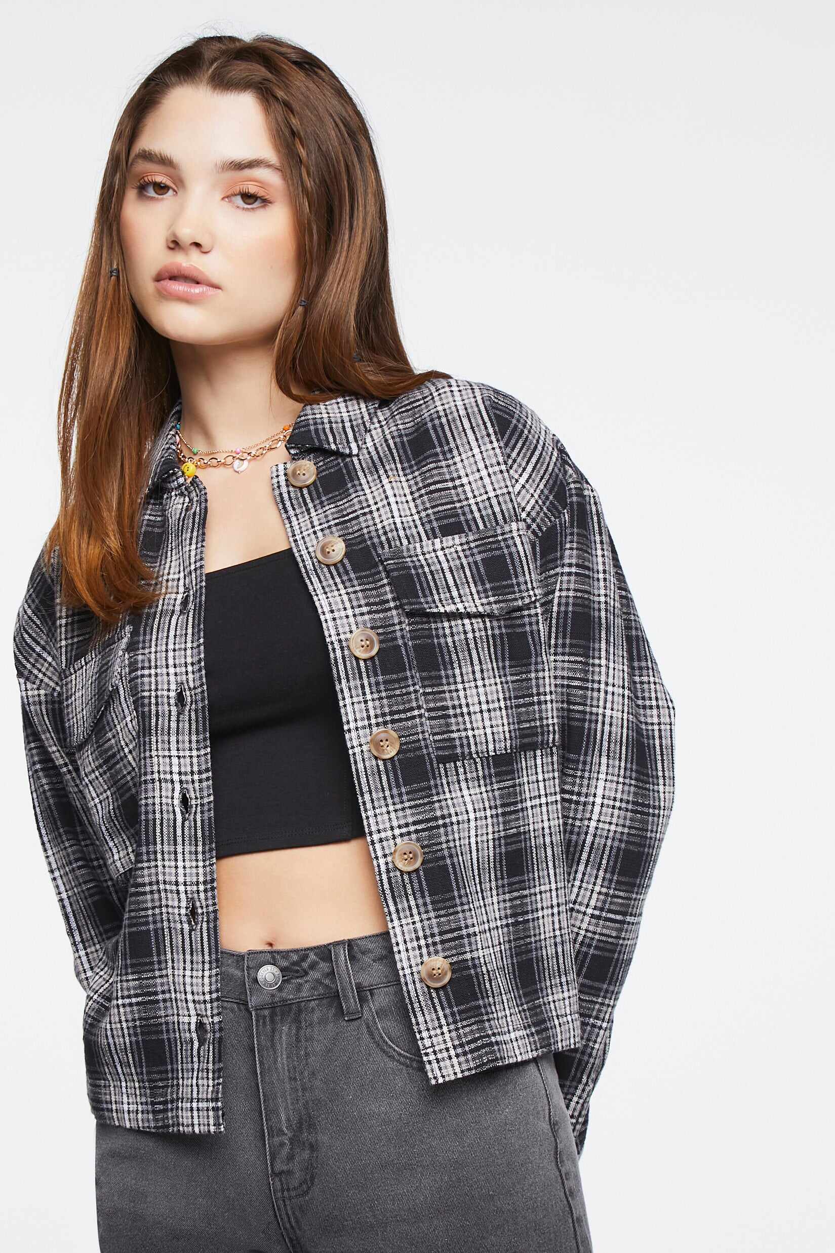 Women Apparel | Plaid Button-Front Shacket Light Blue Forever21 - SU99823