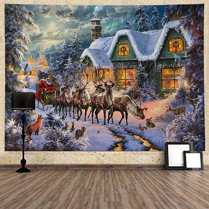 Christmas Rendeer Holiday Party Wall Tapestry Art Decor for Winter Home