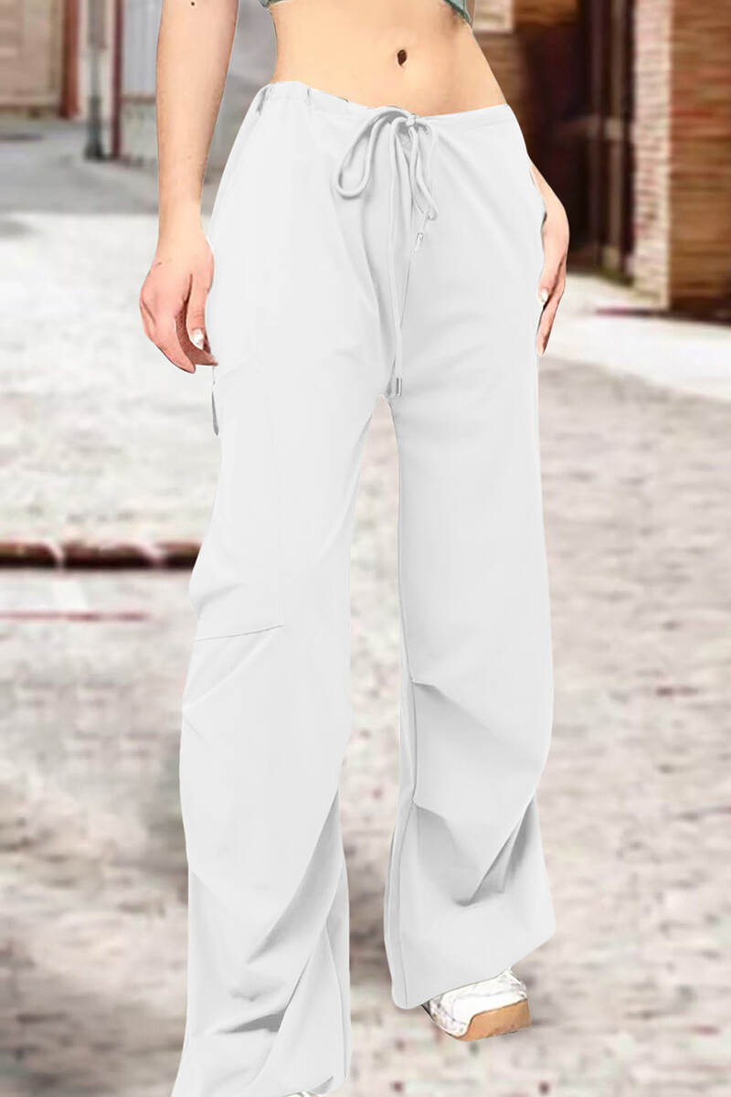 Grey Street Solid Patchwork Draw String Pocket Straight High Waist Straight Solid Color Bottoms