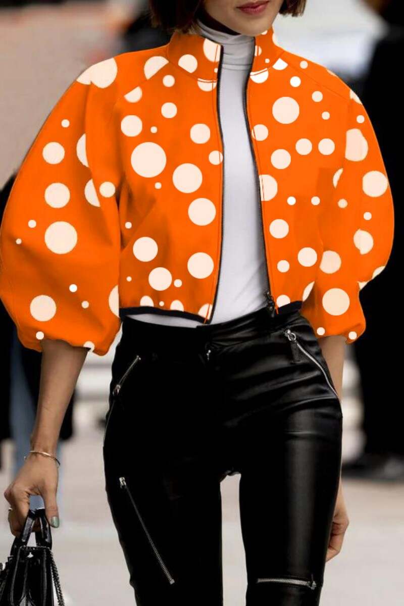 Black Casual Print Patchwork Mandarin Collar Outerwear