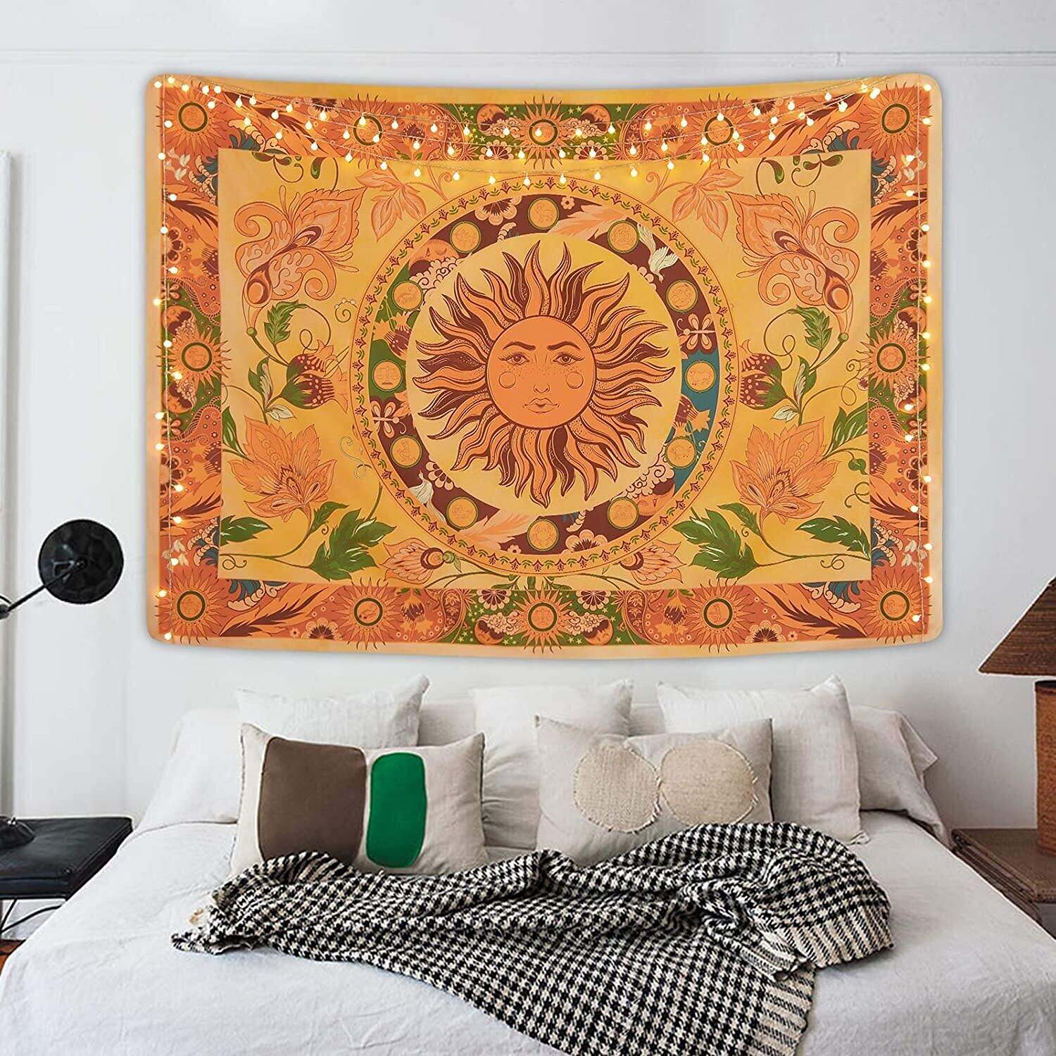 Tarot Burning Sun Tapestry Flower Vines Tapestries