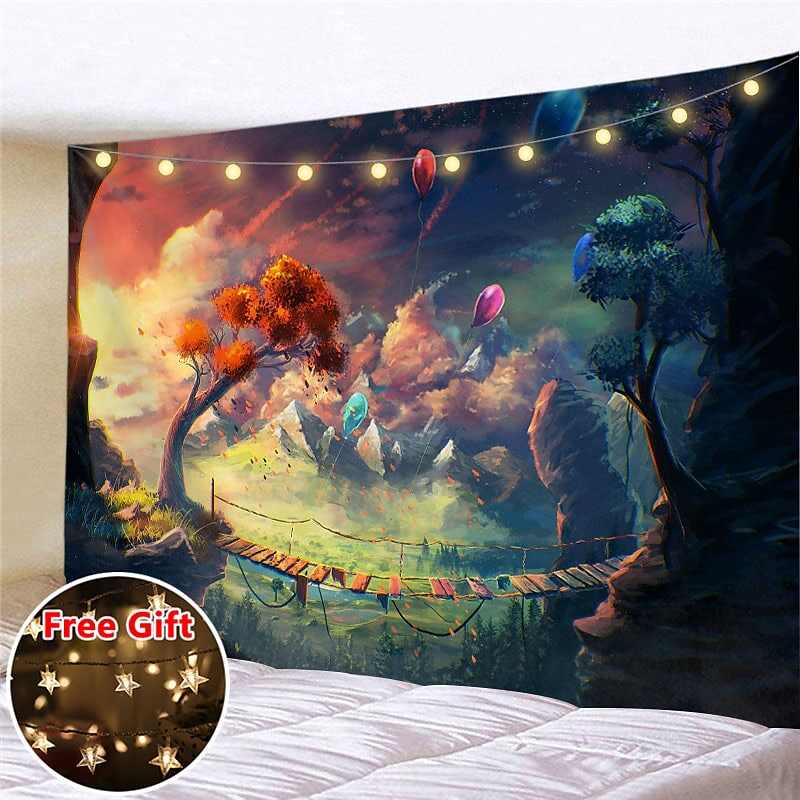 Landscape LED Lights Wall Tapestry Art Decor Fairytale Print