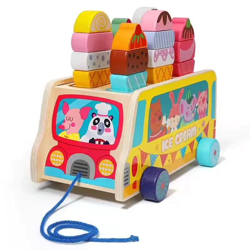 Wooden ice cream truck toy magnetic DIY ice cream kids wooden toy