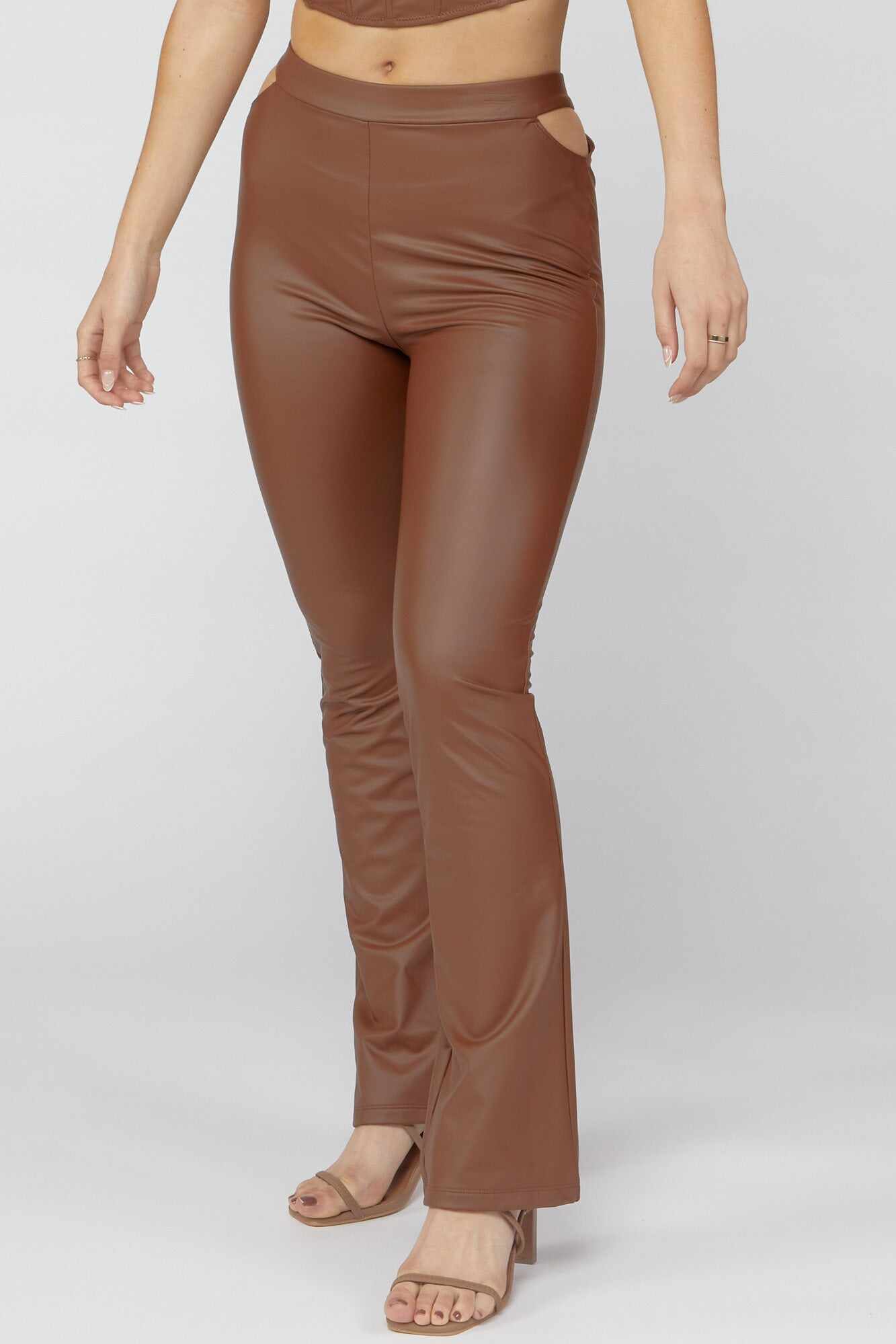 Women Apparel | Faux-Leather Cutout Flare Pants Black Forever21 - WV19300