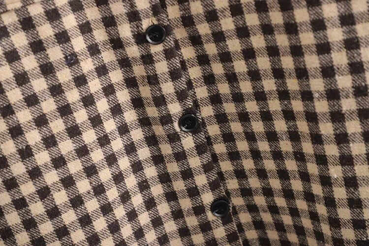 Coffee Color Plaid Length Shirt Jacket