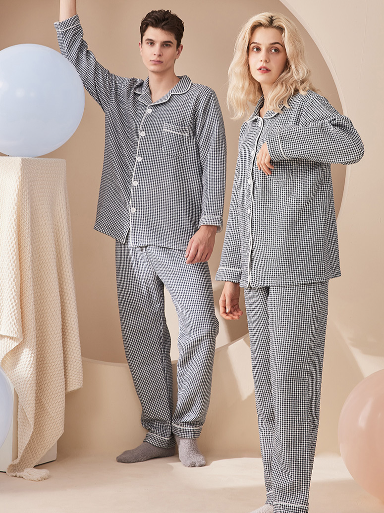 Casual Cotton Plaid Regular Fit Matching Couple Pajama Set