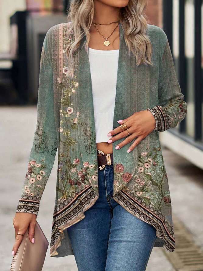 Loose casual knitted printed kimono jacket