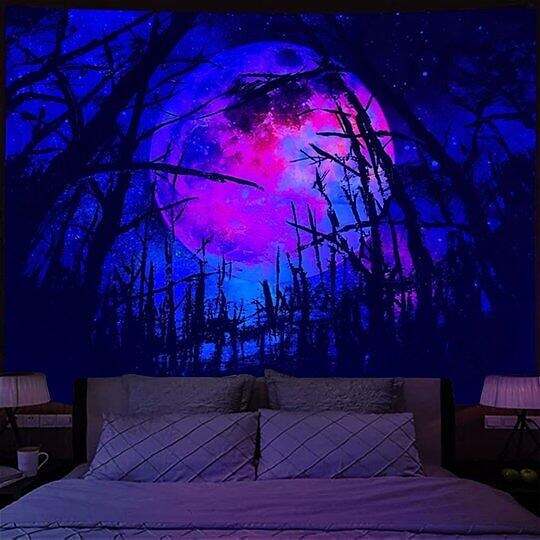 Landscape Blacklight UV Reactive Wall Tapestry Tree