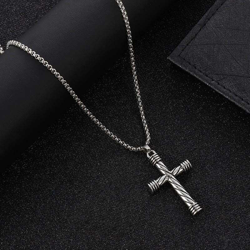 Vintage Textured Distressed Cross Necklace