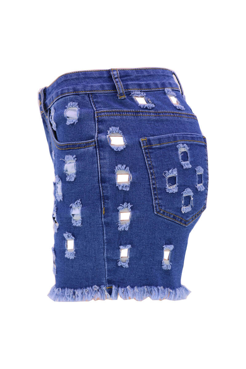 Light Blue Street Solid Hollowed Out Pocket Buttons Zipper Mid Waist Skinny Denim Shorts