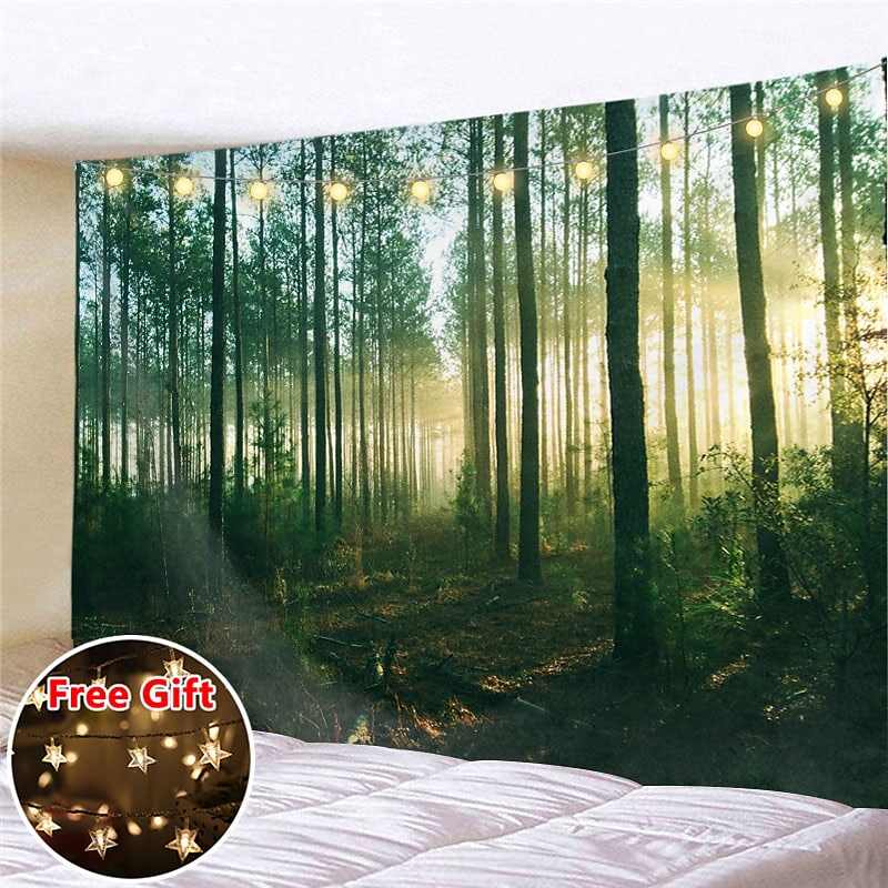 Landscape LED Lights Wall Tapestry Art Decor Forest Print