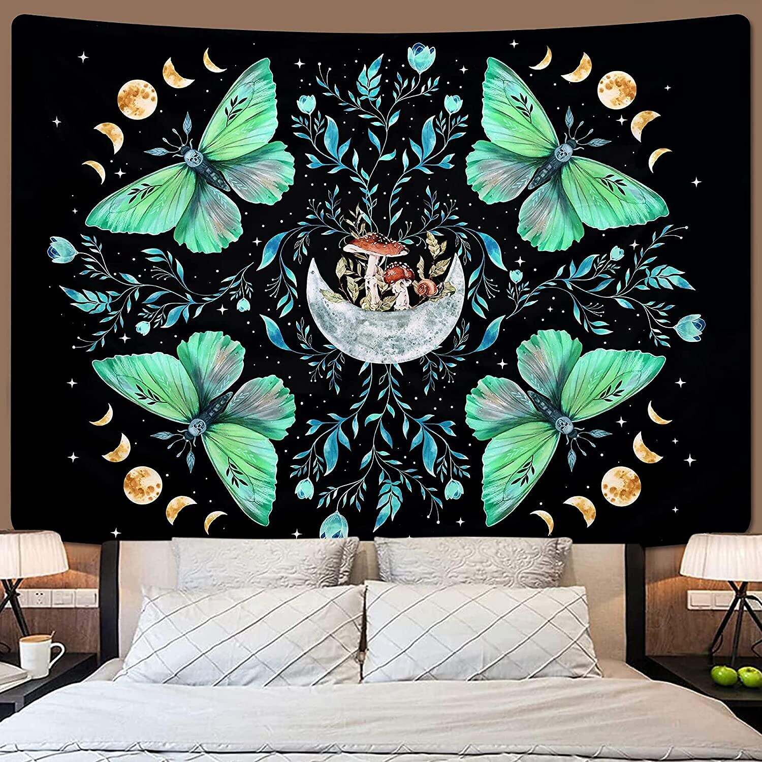 Trippy Wall Tapestry Psychedelic Moon Butterfly Art Decor