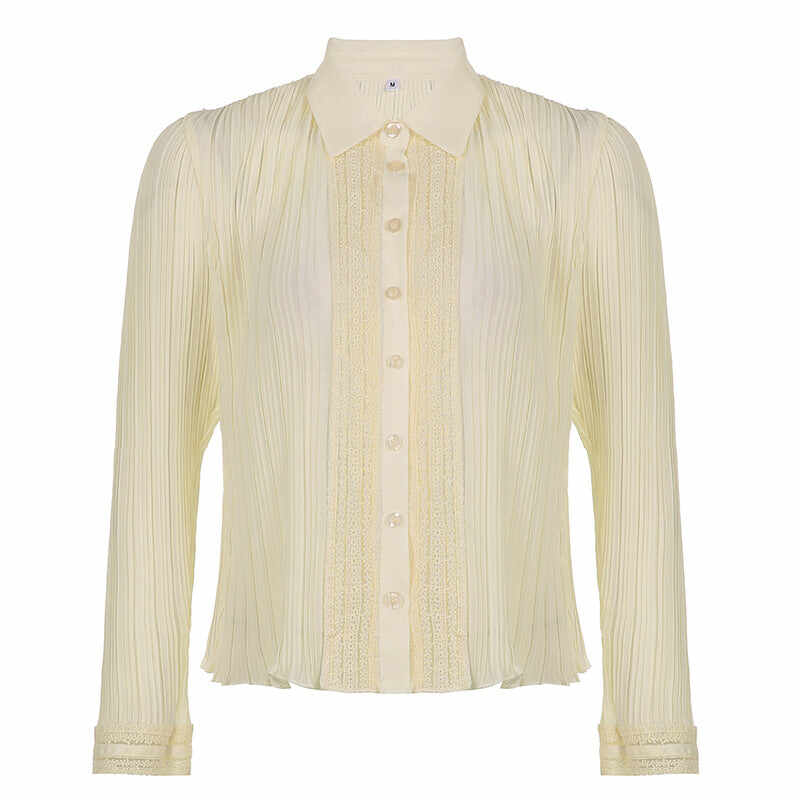 Chiffon Lace Stitching Lapel Shirt