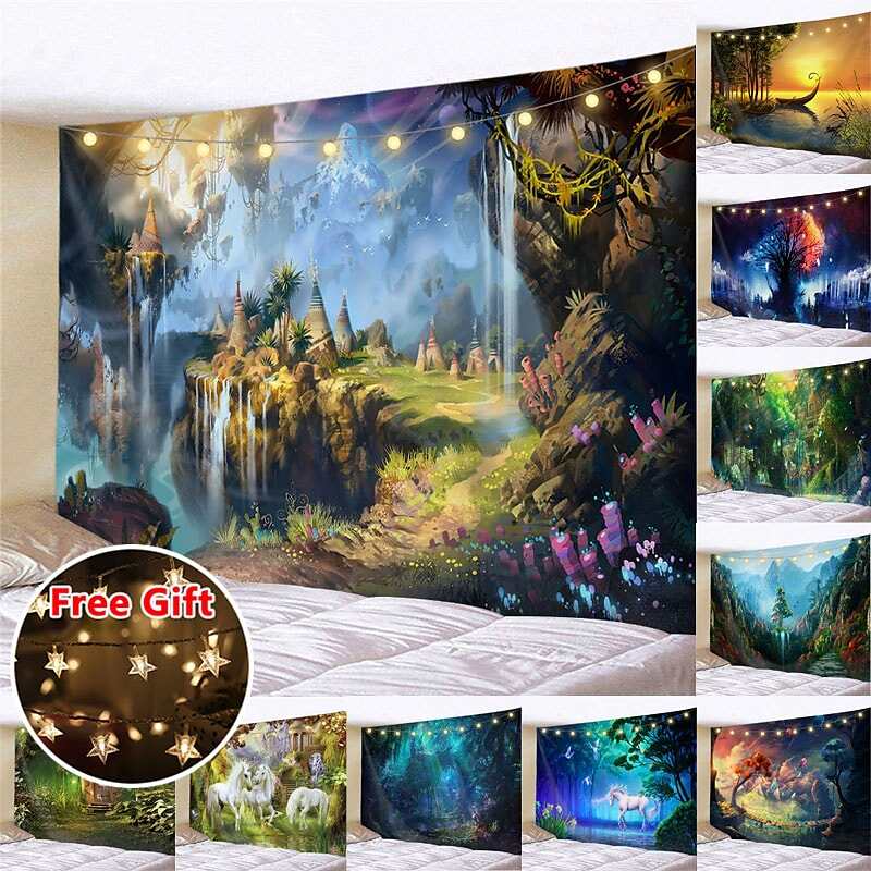 Landscape LED Lights Wall Tapestry Art Decor Fairytale Print