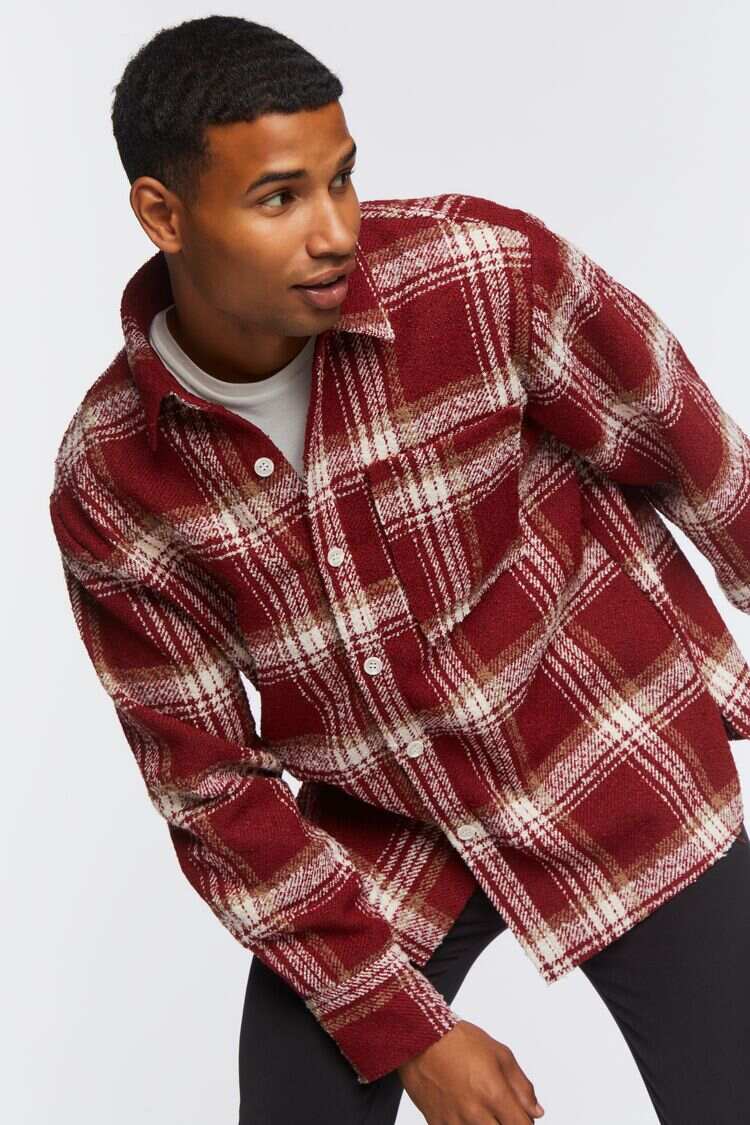 Men Apparel | Plaid Boucle Shirt Red Forever21 - JW67379