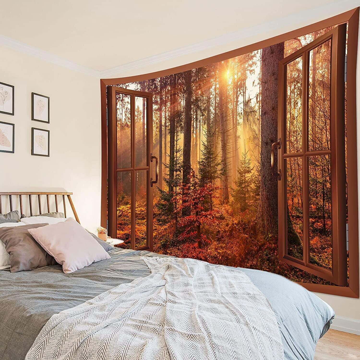 Forest Maple Tree Wall Tapestry Outside Window