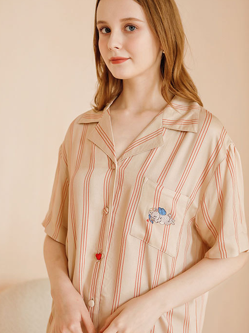 Shawl Collar Sexy Loose Short Sleeve Pajama Set