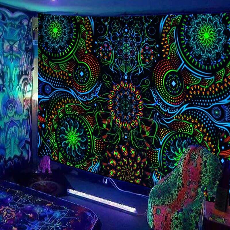 Blacklight UV Reactive Trippy Wall Tapestry