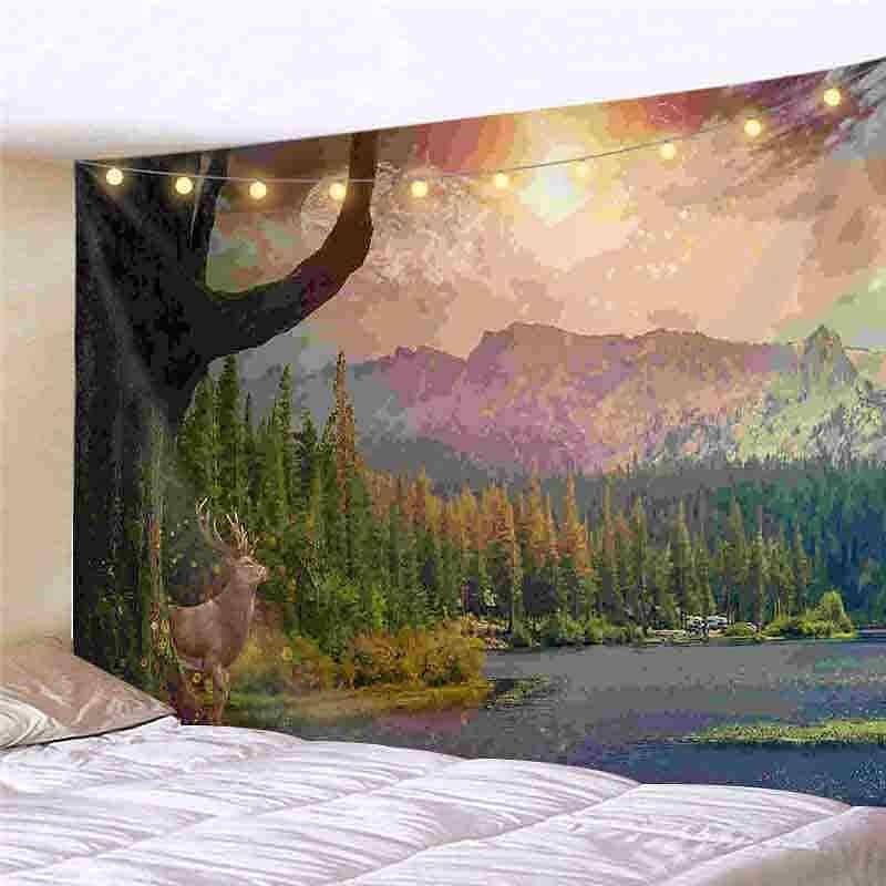 Landscape LED Lights Wall Tapestry Art Decor Forest Animal Print