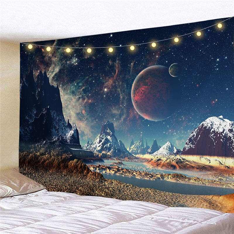 Landscape LED Lights Wall Tapestry Art Decor Universe Sky Moon Print