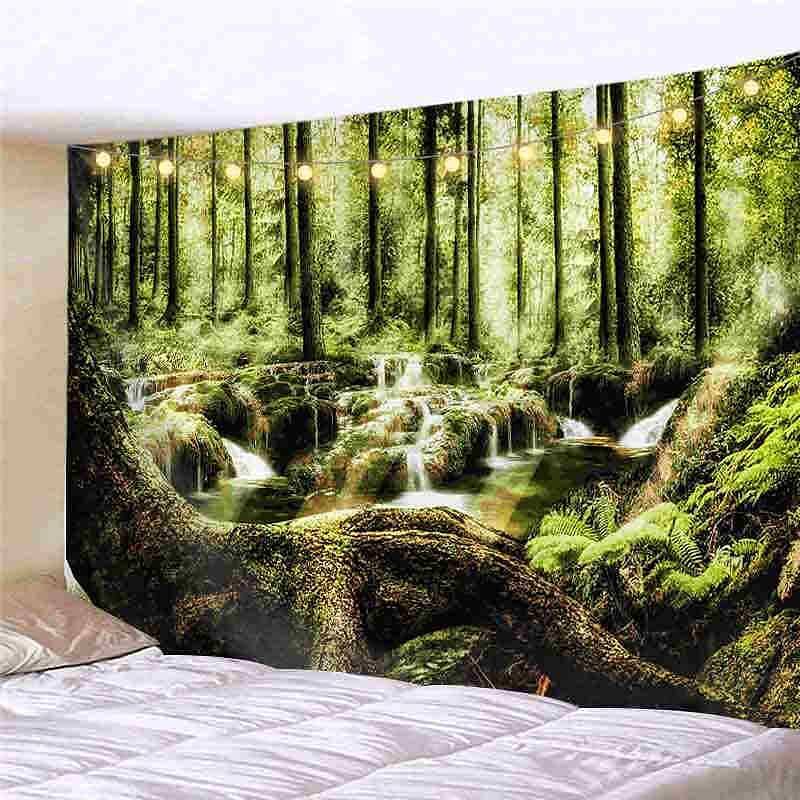 Landscape LED Lights Wall Tapestry Art Decor Forest Tree Print