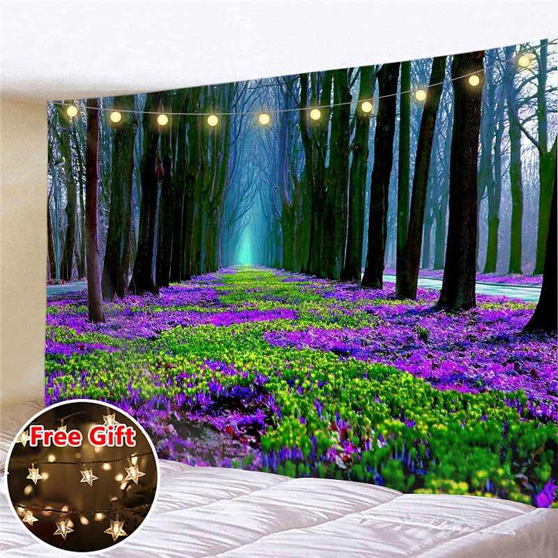 Landscape LED Lights Wall Tapestry Art Decor Flower Filed Print