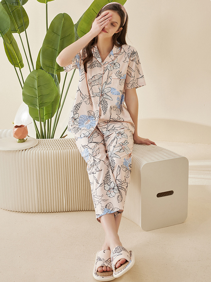 Casual Regular Sleeve Floral Regular Fit Short Sleeve Pajama Set