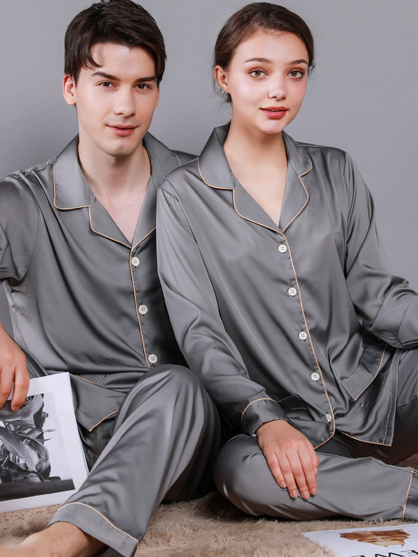 Regular Sleeve Others Simple Regular Fit Plain Matching Couple Pajama Set