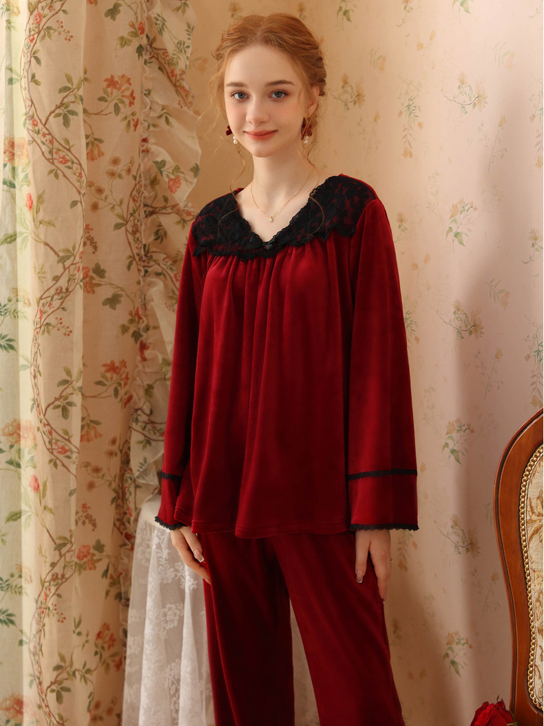 Loose Elegant V Neck Pajama Long Sleeve Set