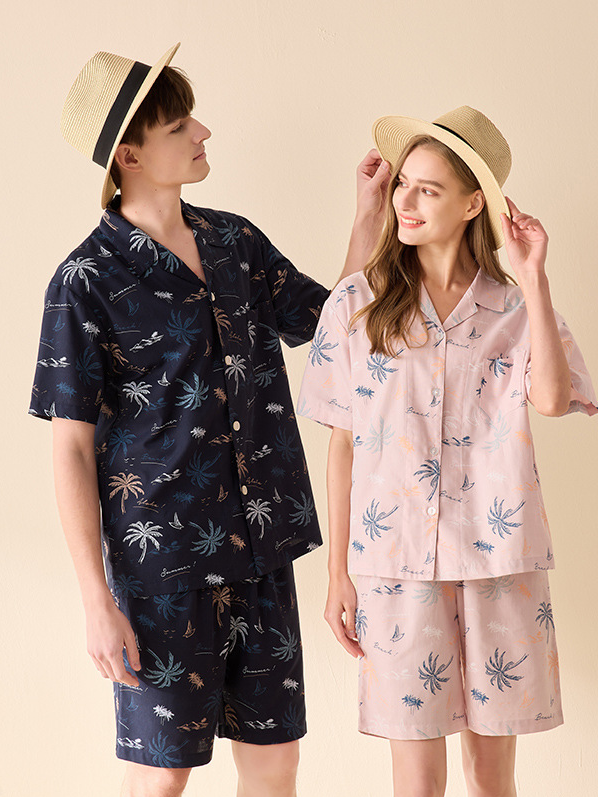 Hawaii Regular Fit Cotton Short Sleeve Couple Pajama Set