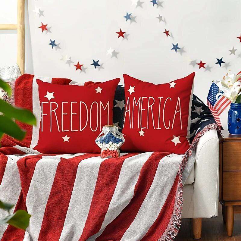 Independence Day Double Side Pillow Cover 4PC Soft Decorative Square Cushion Case Pillowcase for Bedroom Livingroom Sofa Couch Chair