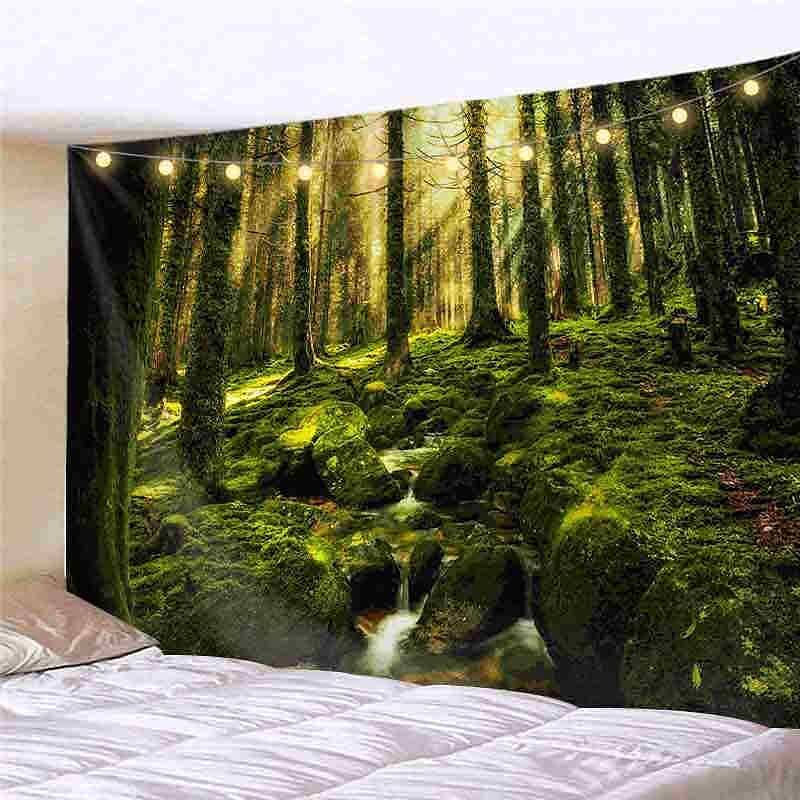 Landscape LED Lights Wall Tapestry Art Decor Forest Tree Print