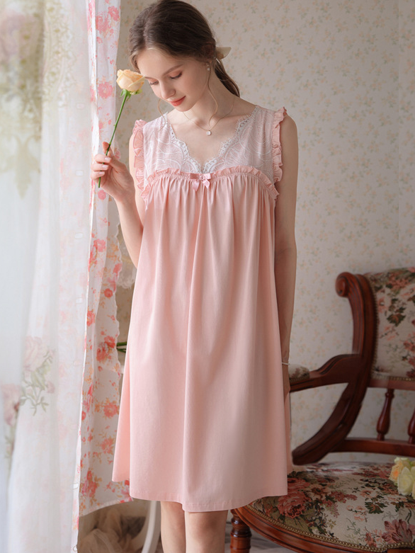 Loose Party V Neck Cotton Nightdress