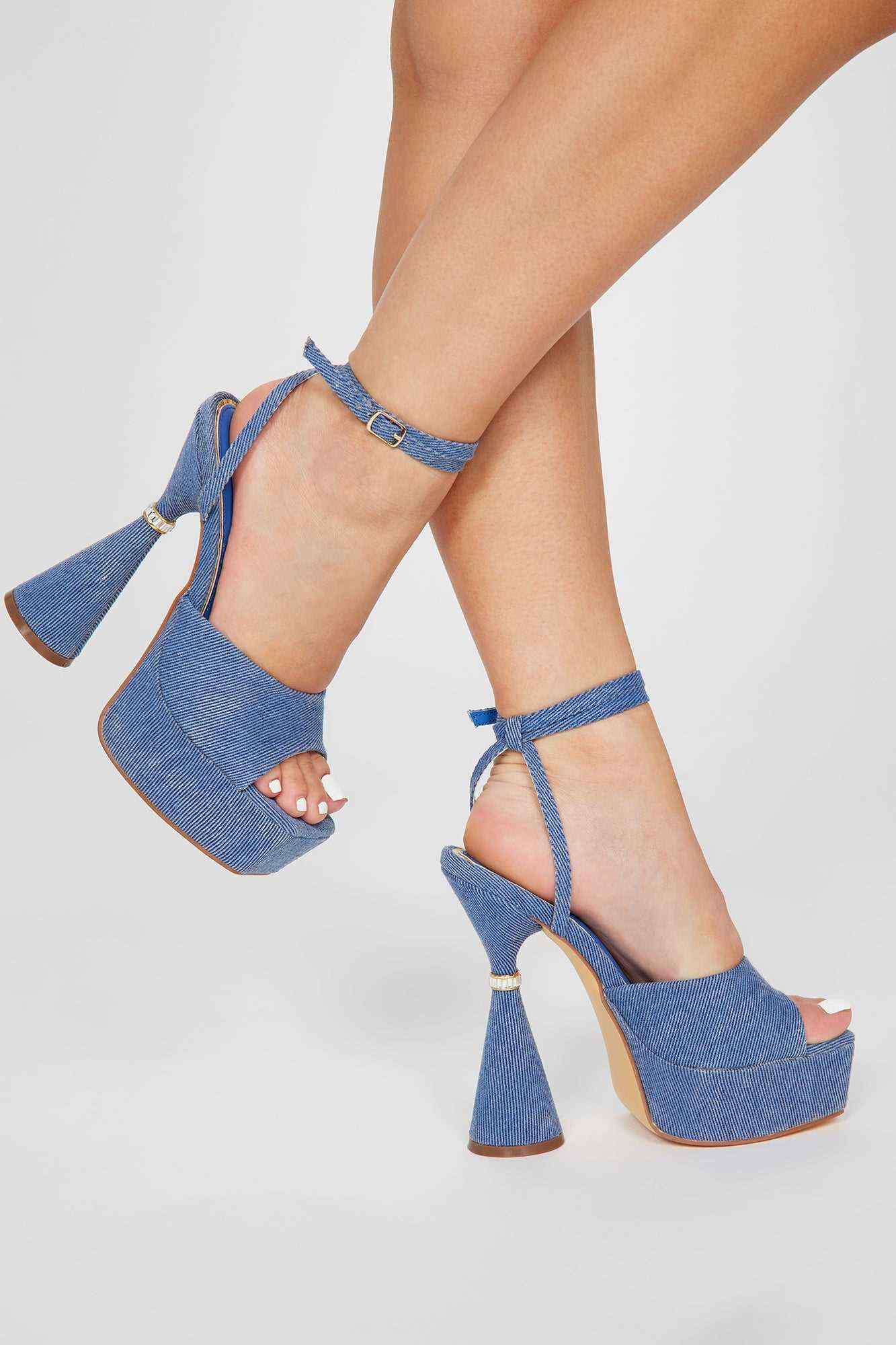 Deep Down Strappy Heeled Sandals   Denim