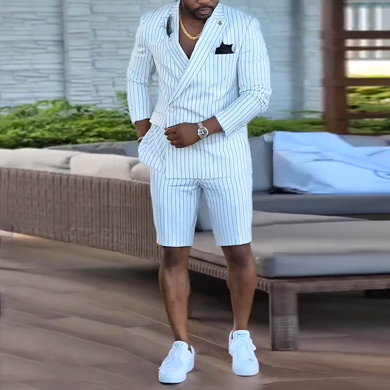 Fashion White Stripes Blazer And Shorts Two Piece Set