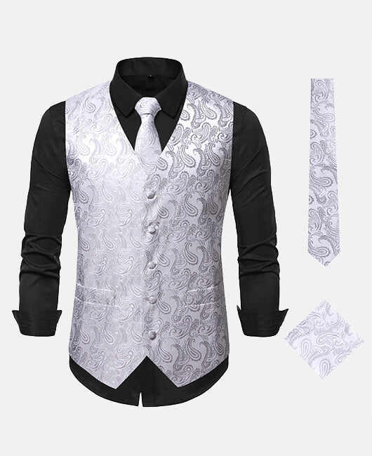 Glamorous Plain Jacquard Single Breasted Blazer Vest & Tie & Pocket Square 3Ps Set