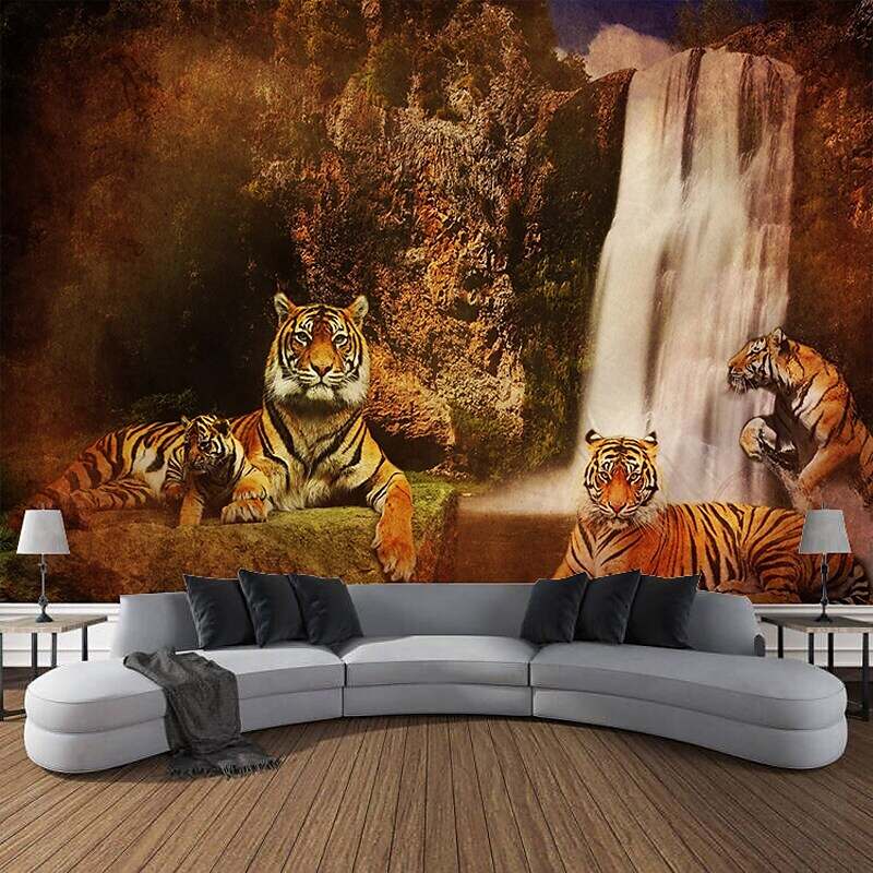 Forest Wildlife Tiger Scenery Wall Tapestry Art Decoration Blanket Curtain Hanging Home Bedroom Living Room Decoration