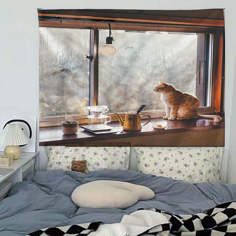 Cute Cat Natural Scenery Tapestry Art Decoration Curtain Hanging