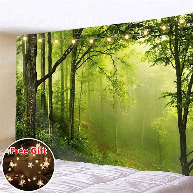 Landscape LED Lights Wall Tapestry Art Decor Forest Print