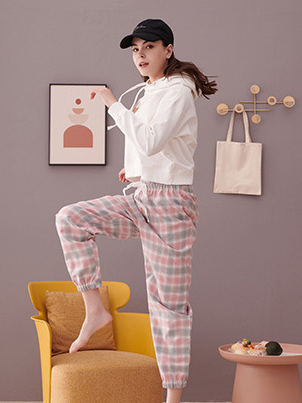 Cotton Regular Fit Casual Plaid Shawl Collar Long Sleeve Pajama Set