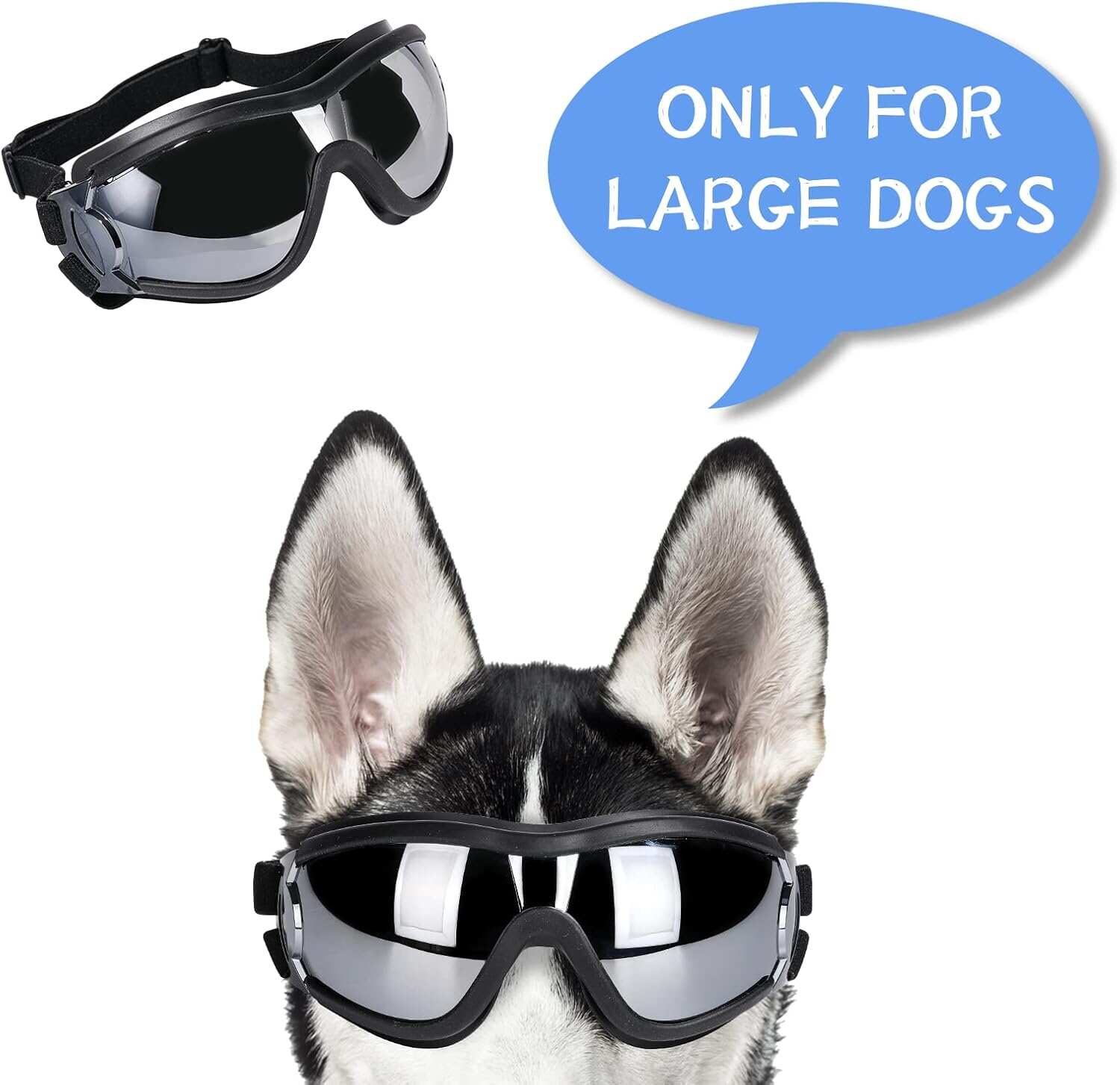 Dog Sunglasses/Goggles, UV/Wind/Dust/Fog Protection Pet Glasses Eye Wear with Adjustable Strap for Medium or Large Dog (Pack of 1)