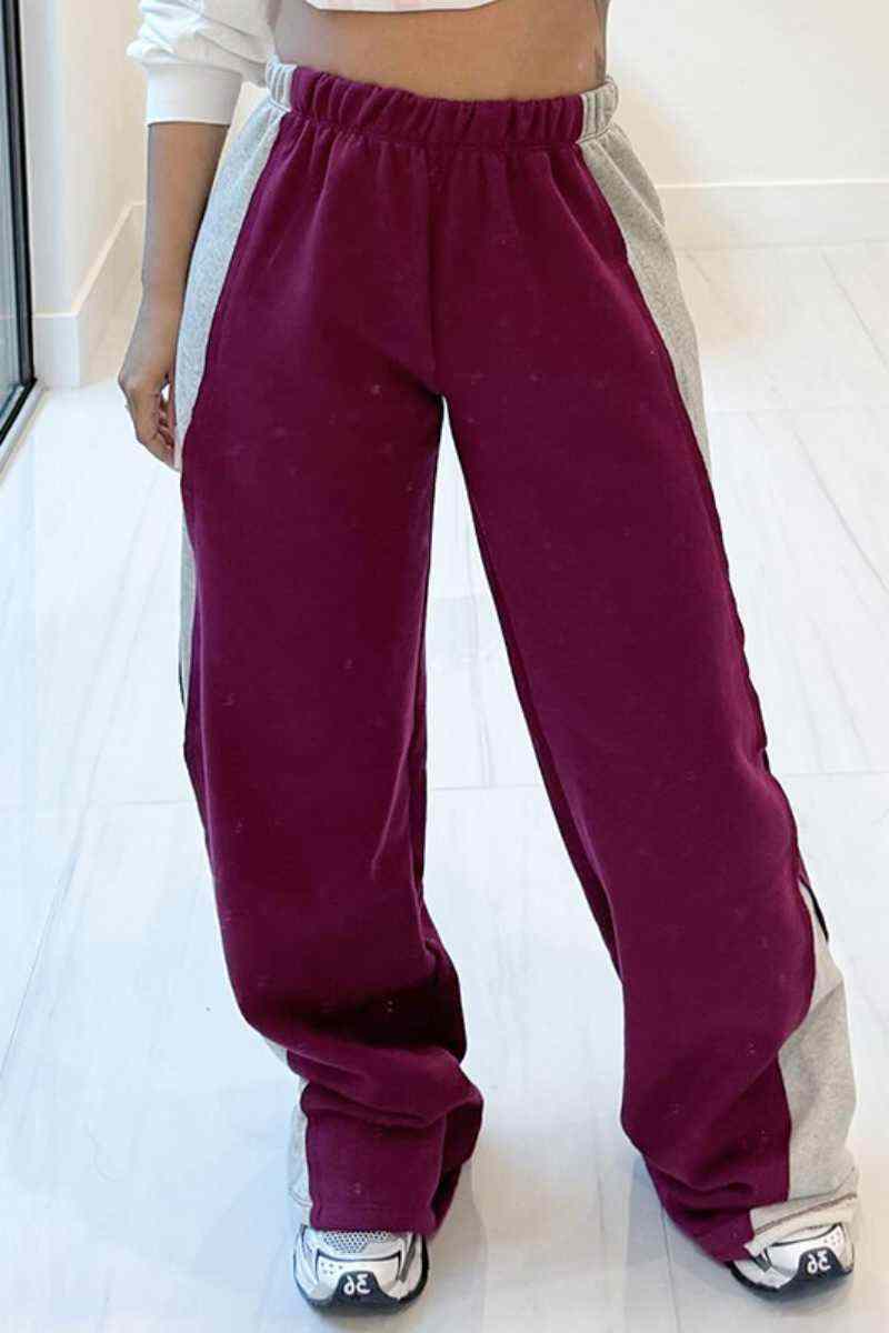 Green Casual Patchwork Contrast Regular High Waist Conventional Patchwork Trousers